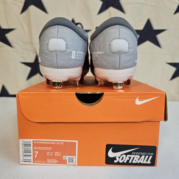 Nike Softball Hyperdiamond 4 Elite - Women Size 7 - Wolf Grey White Cool Grey - Picture 4 of 8